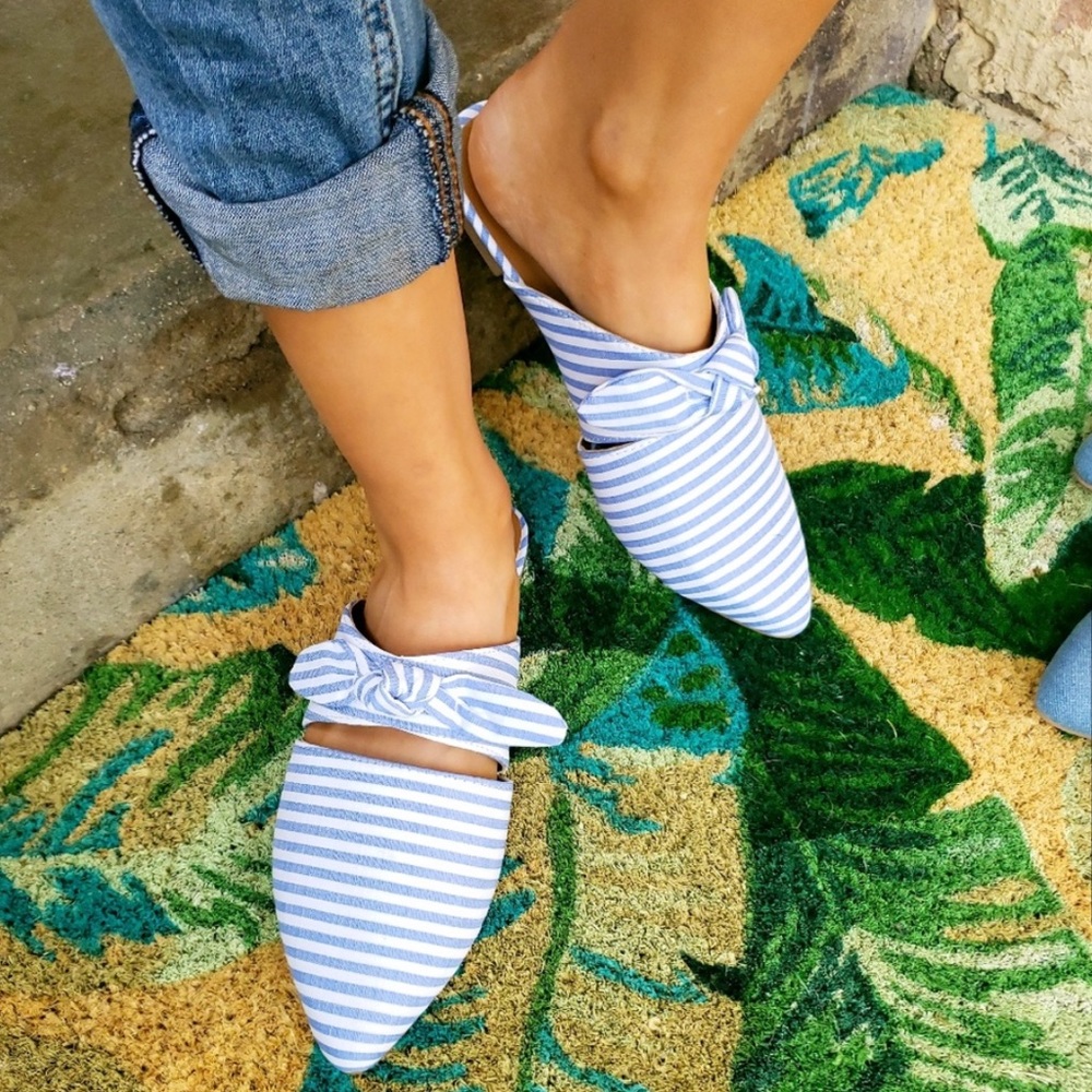 Blue and white striped bow tie flat loafers - Picture 6 of 8